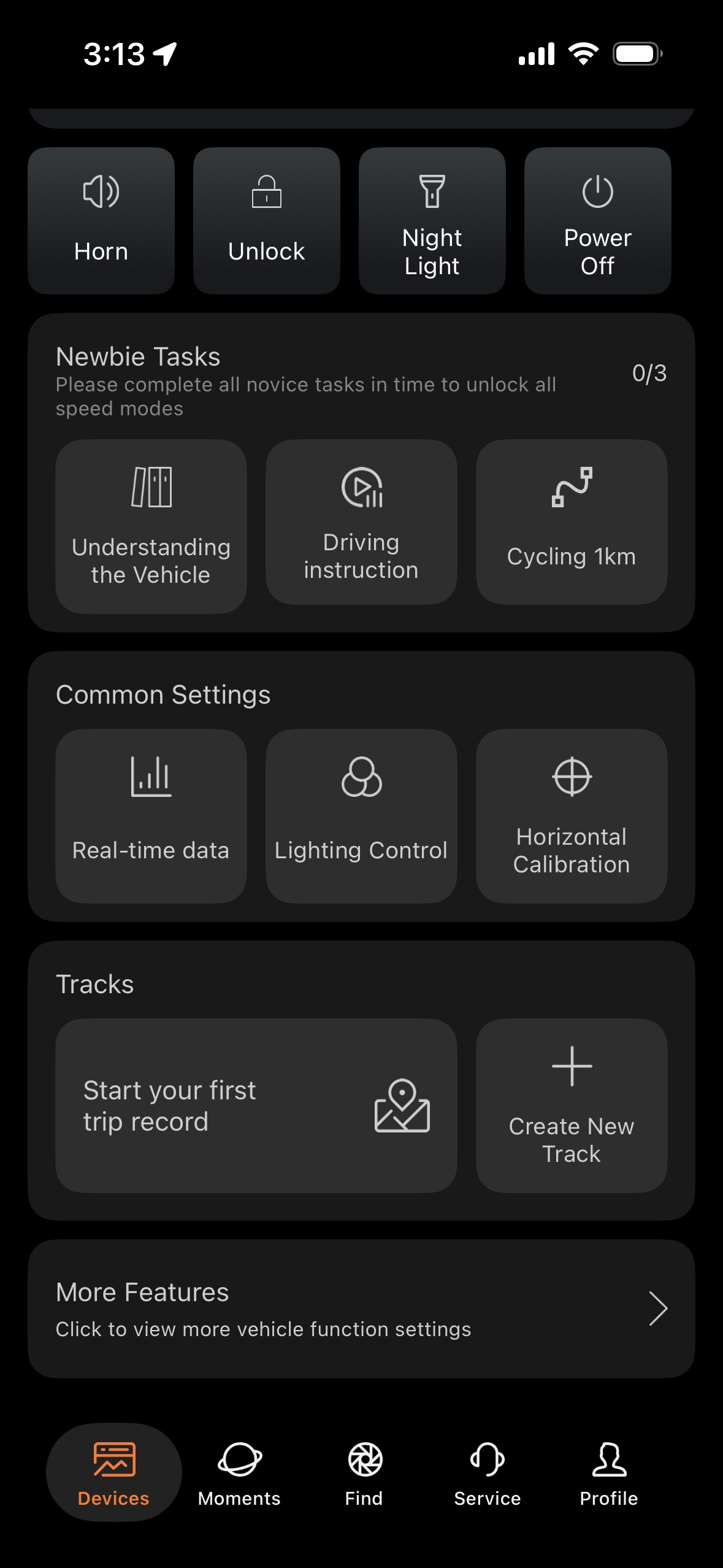 KingSong App vehicle controls and settings